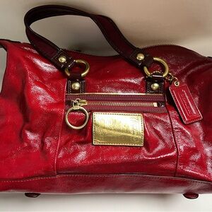 Coach Red Leather Satchel with Gold Accents